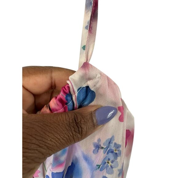 showpo Pink Purple Floral Side Slit Sleeveless Satin Babydoll Midi Dress Size‎ 4 - Picture 5 of 12